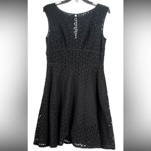 Loft Women’s Dress 6 Black A Line Sleeveless Eyelet Lined 100% Cotton